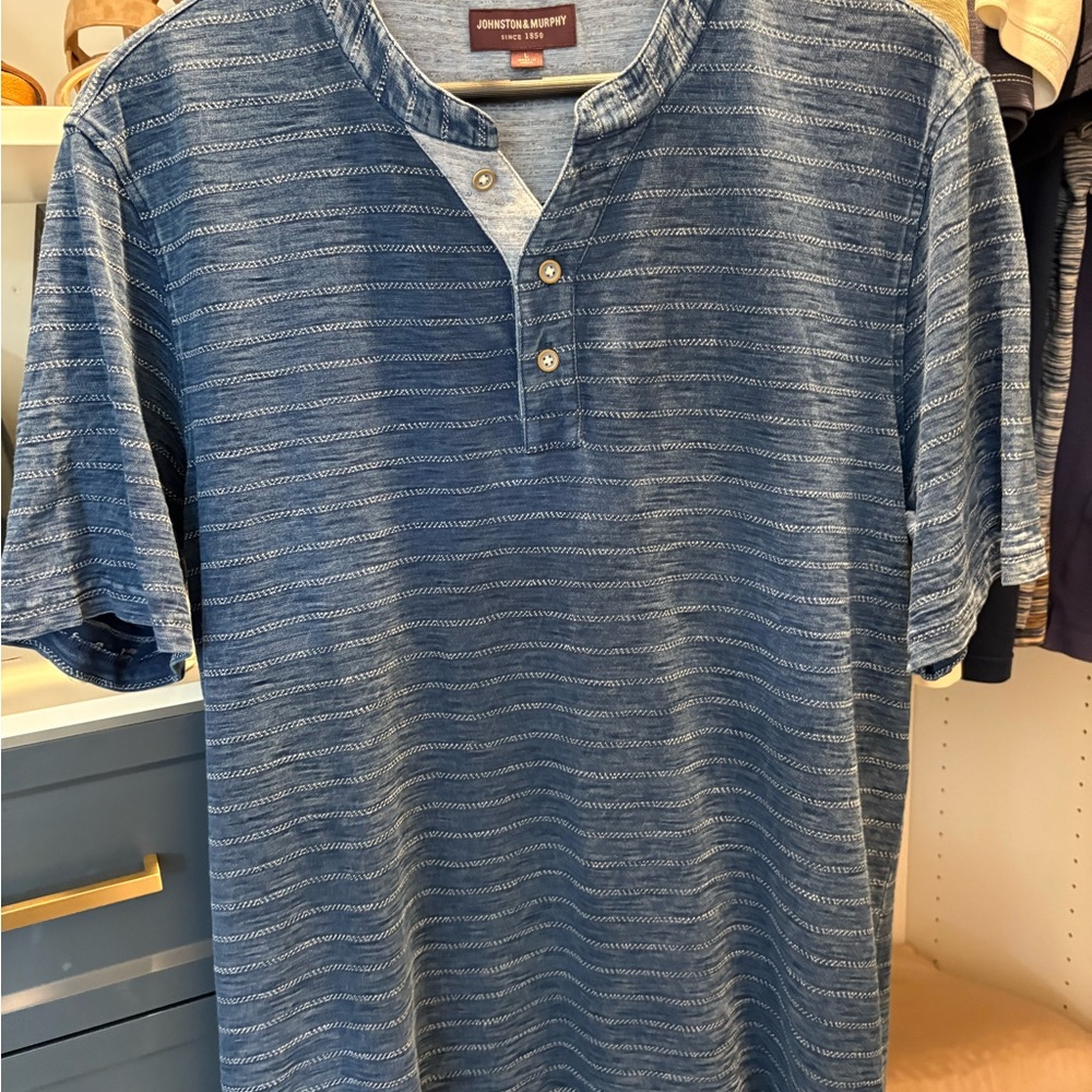 Johnston & Murphy Navy Patterned Casual Shirt